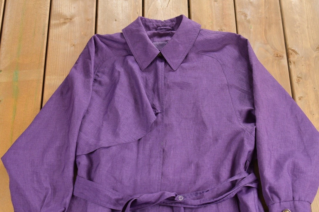 Vintage 1980s Fleet Street Purple Trench Coat / 80s Coat / Athleisure / Full Length / Rain Coat / Purple Trenchington