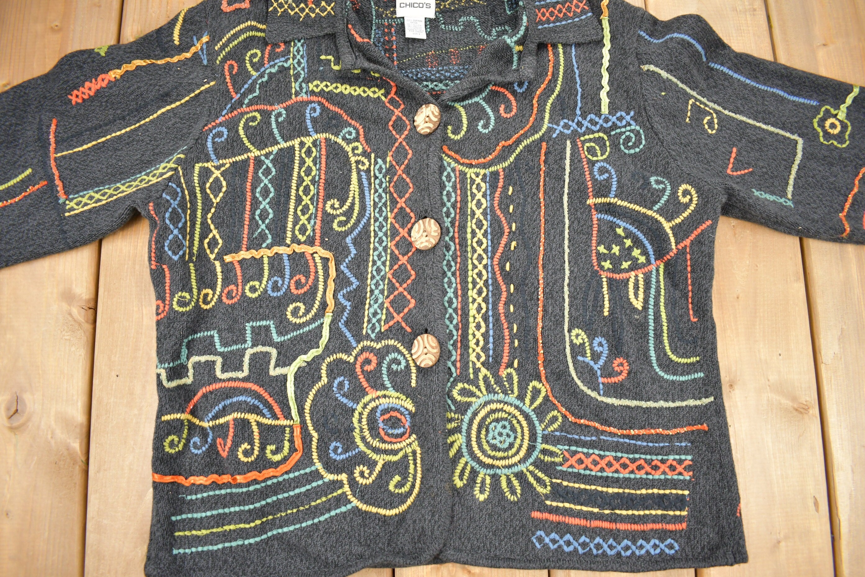 Vintage 1990s Chico's Embroidery Cardigan Sweater