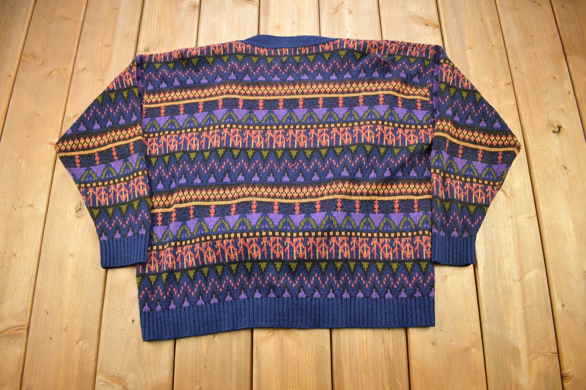 Vintage 1990s 100% Acrylic Colorful Knitted Cardigan Sweater / Vintage Cardigan / Button Up / Abstract Pattern / Made In USA