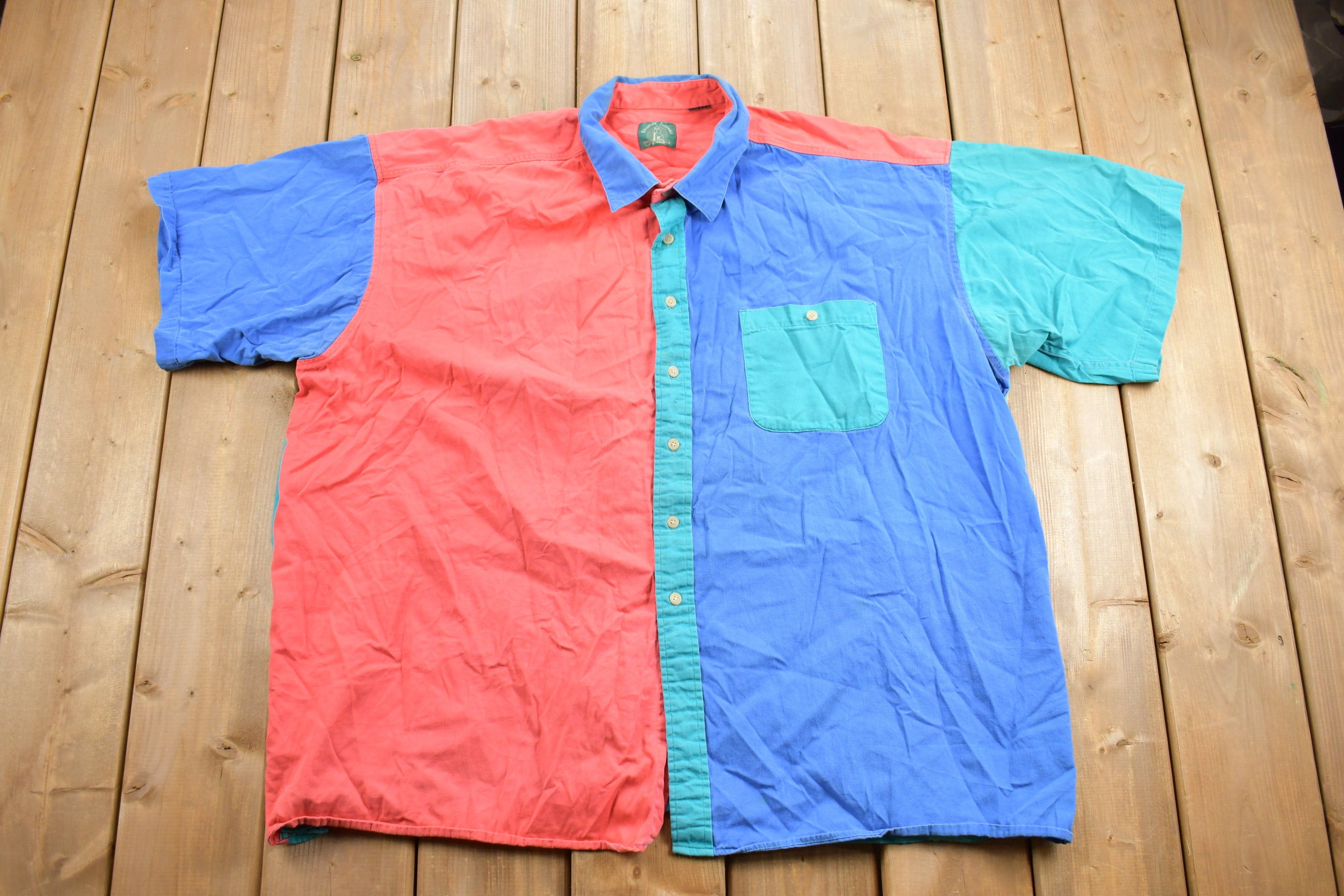 Vintage 1990s Shelter Island Colour Block Button Up Shirt