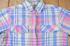 Vintage 1990s Harbour Isle Pastel Plaid Button Up Flannel Shirt Size M