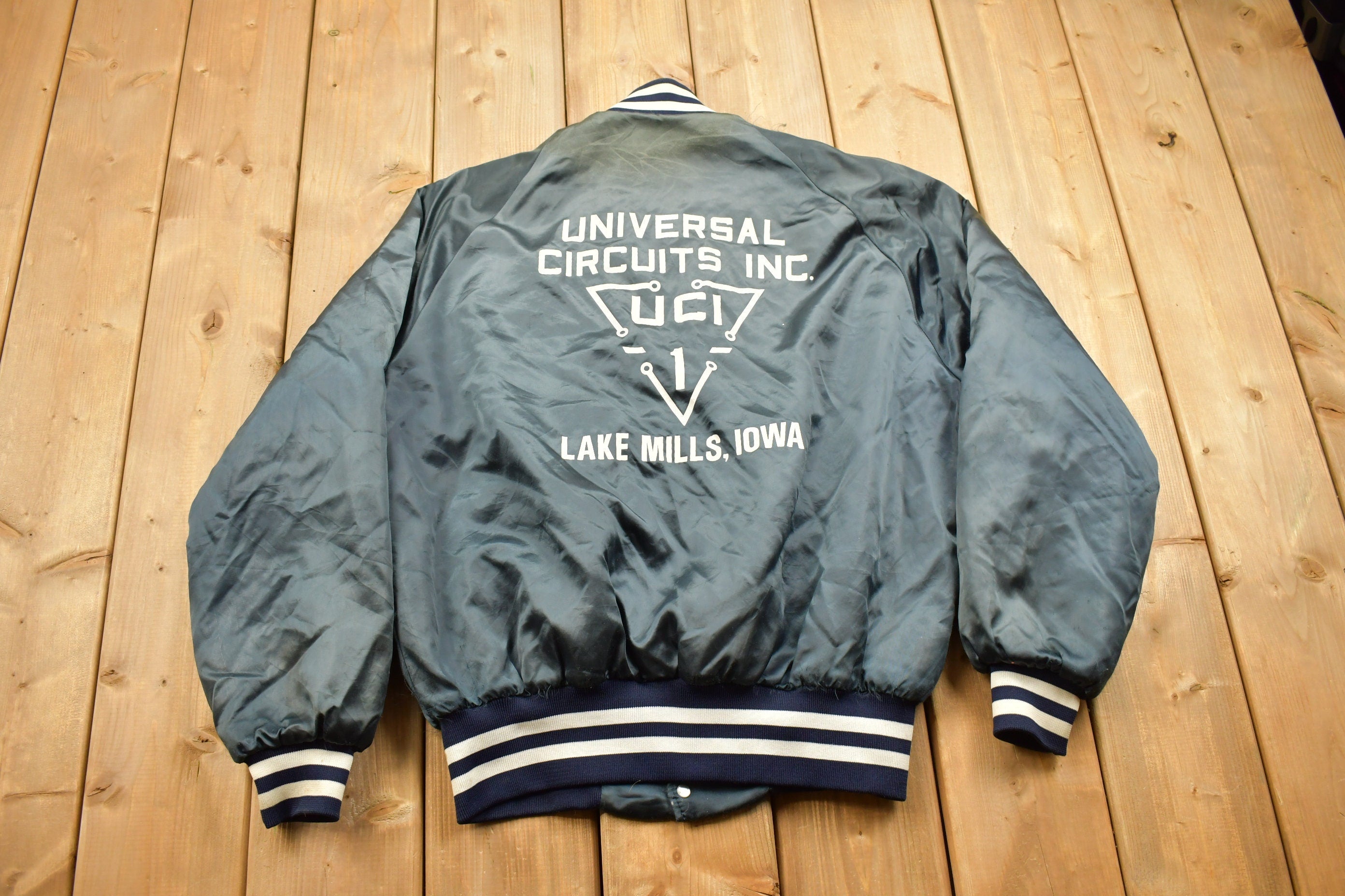 Vintage 1990s Dunbrooke Lake Mills Iowa Satin Bomber Jacket  Snap Button  Streetwear  Souvenir Jacket  Made In USA  Streetwear  Iowa