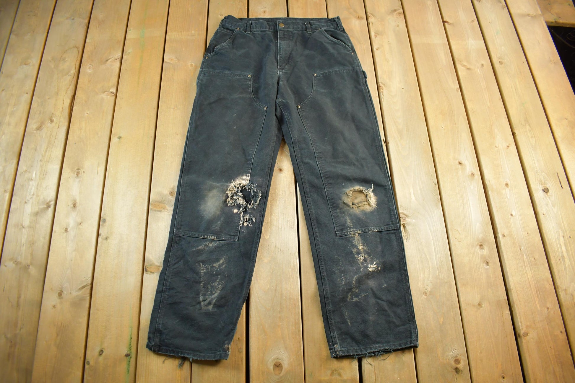 Vintage 2000s Carhartt Distressed Double Knee Denim Work Jeans Adult 33 x 32
