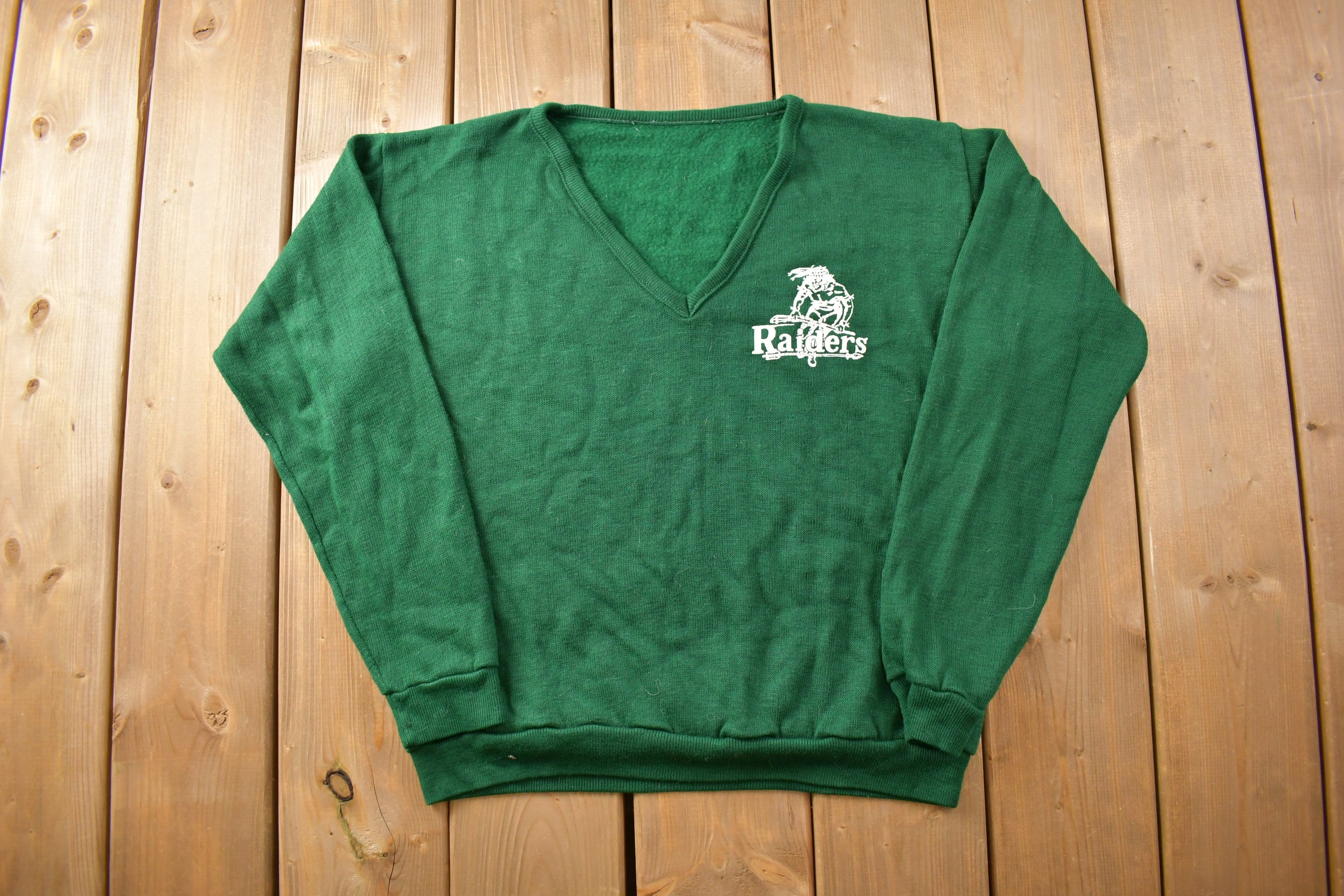 Vintage 1970s Knitted Raiders V Neck Sweater