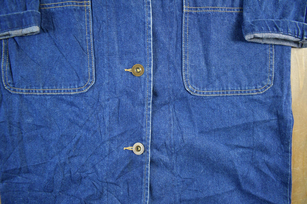 Vintage 1970s Lee Duster Barn Denim Jean Long Coat Men's Small