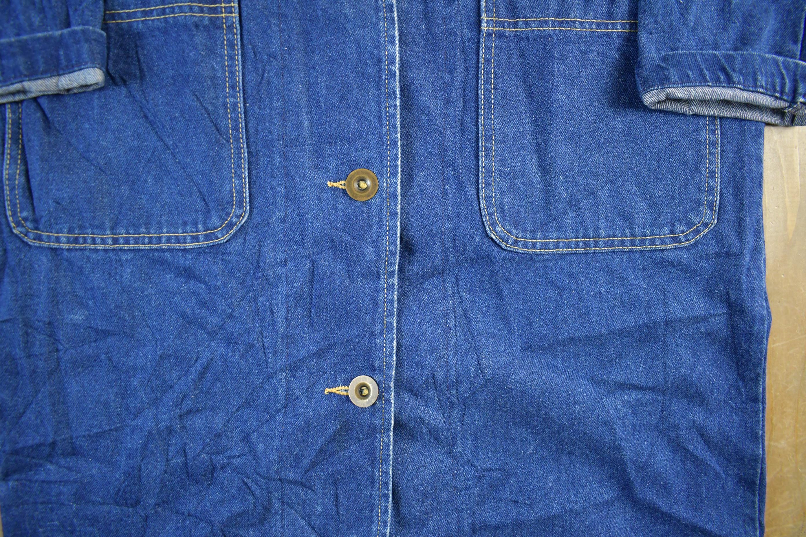 Vintage 1970s Lee Duster Barn Denim Jean Long Coat Men's Small