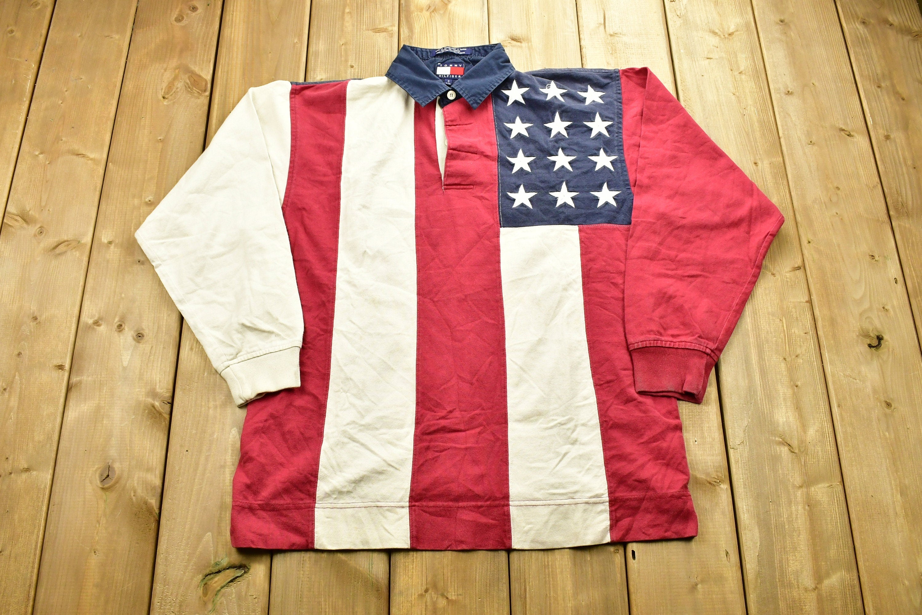 Vintage 1990s Tommy Hilfiger American Flag Rugby Shirt Classic