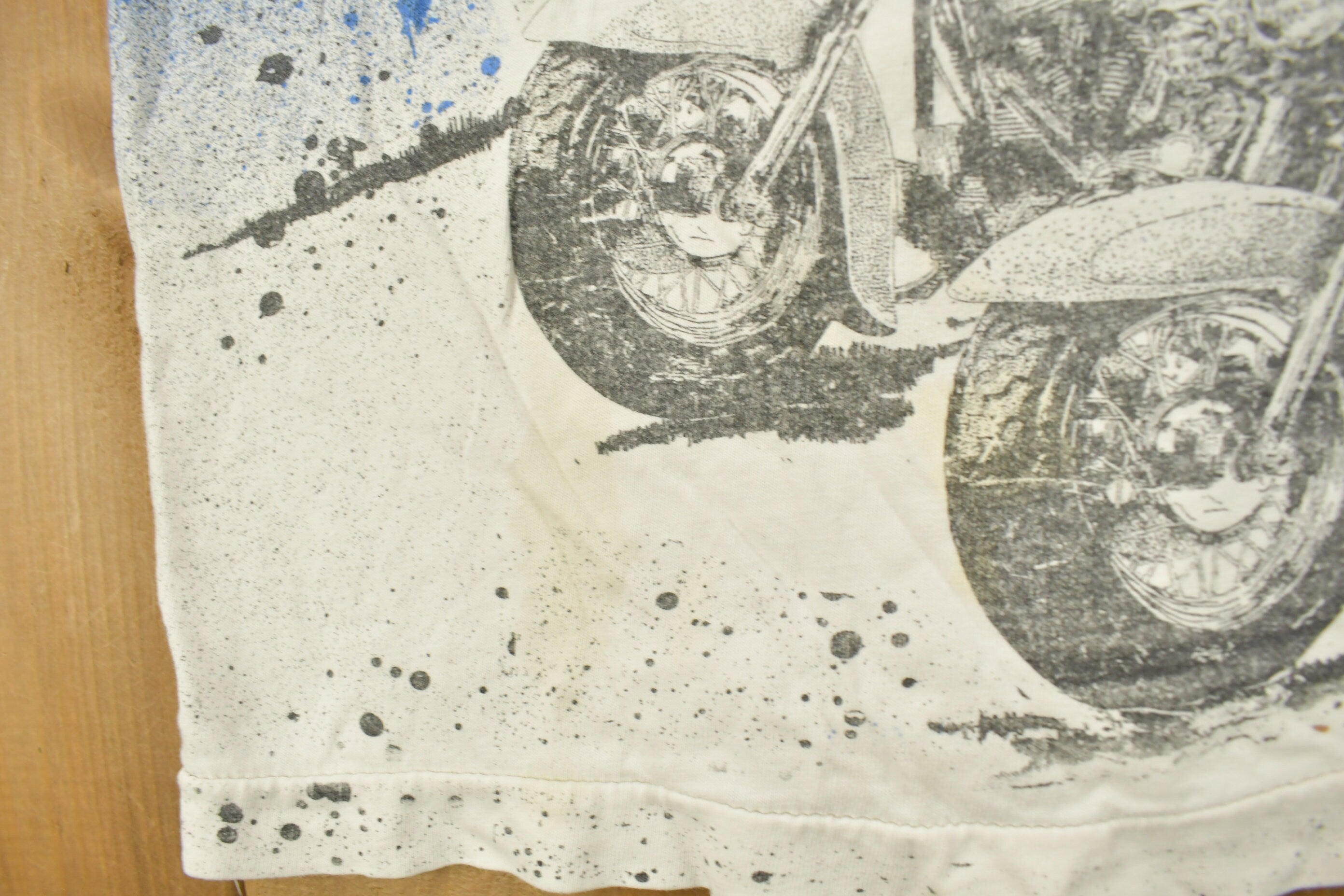 Vintage 1990s All over Print Motorcycle Wolf and Biker Graphic T-Shirt