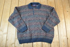 Vintage 1990s Gant Knit Abstract Pattern Quarter Button Crewneck Sweater
