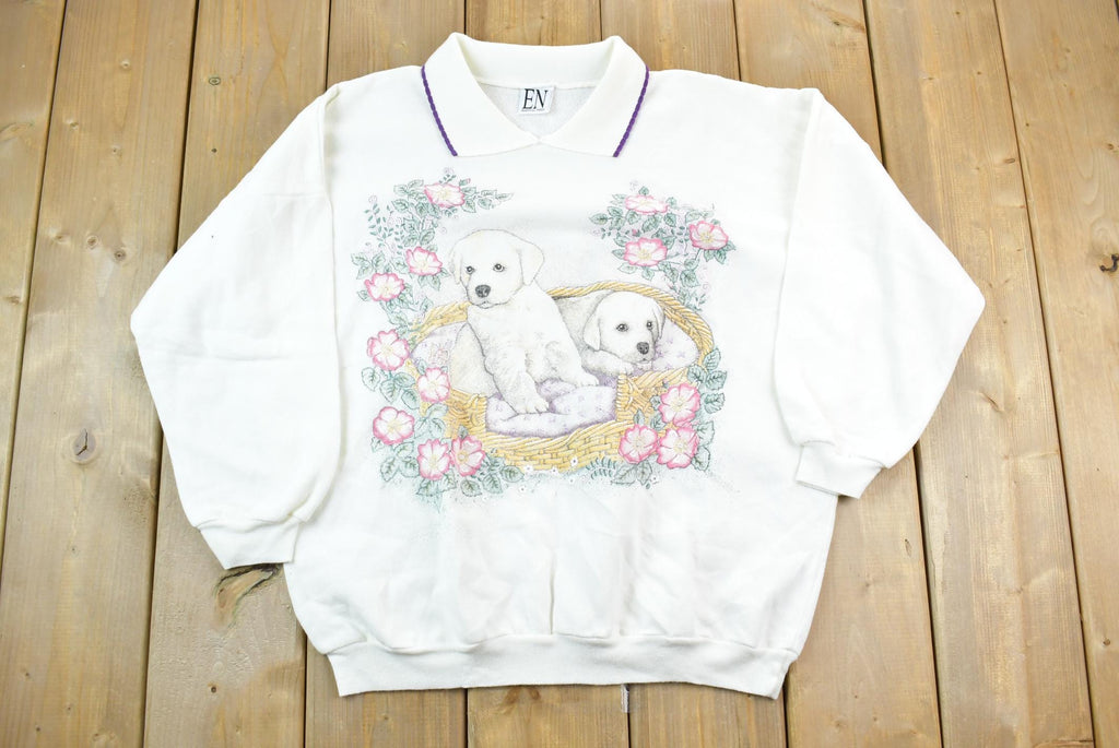 Vintage 1990s Cute Puppies Collared Crewneck Sweater