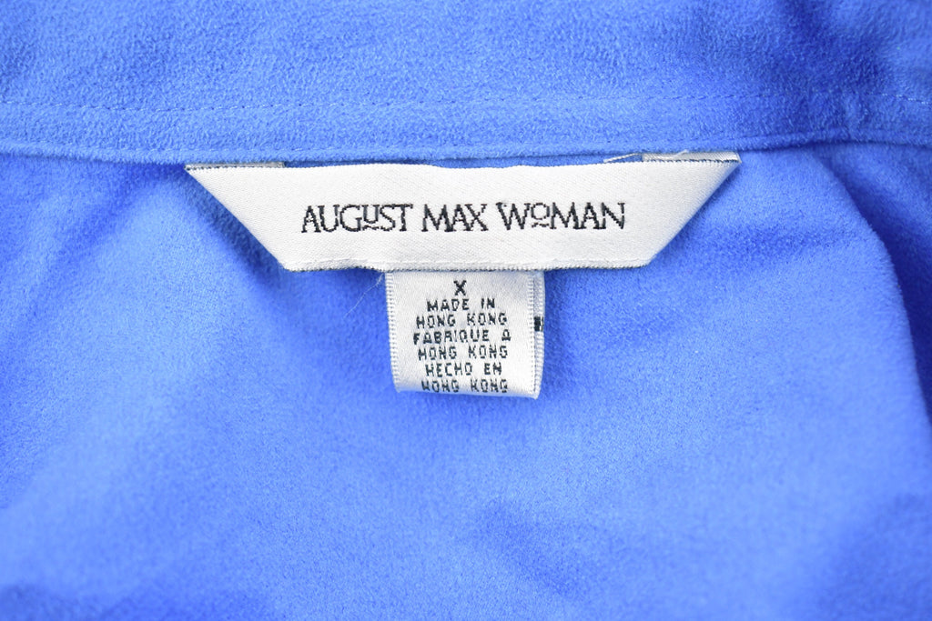 Vintage 1990s Bright Blue August Max Blank Half Button Up Shirt / 1990s Button Up / Vintage Flannel / Basic Button Up / Vintage August Max