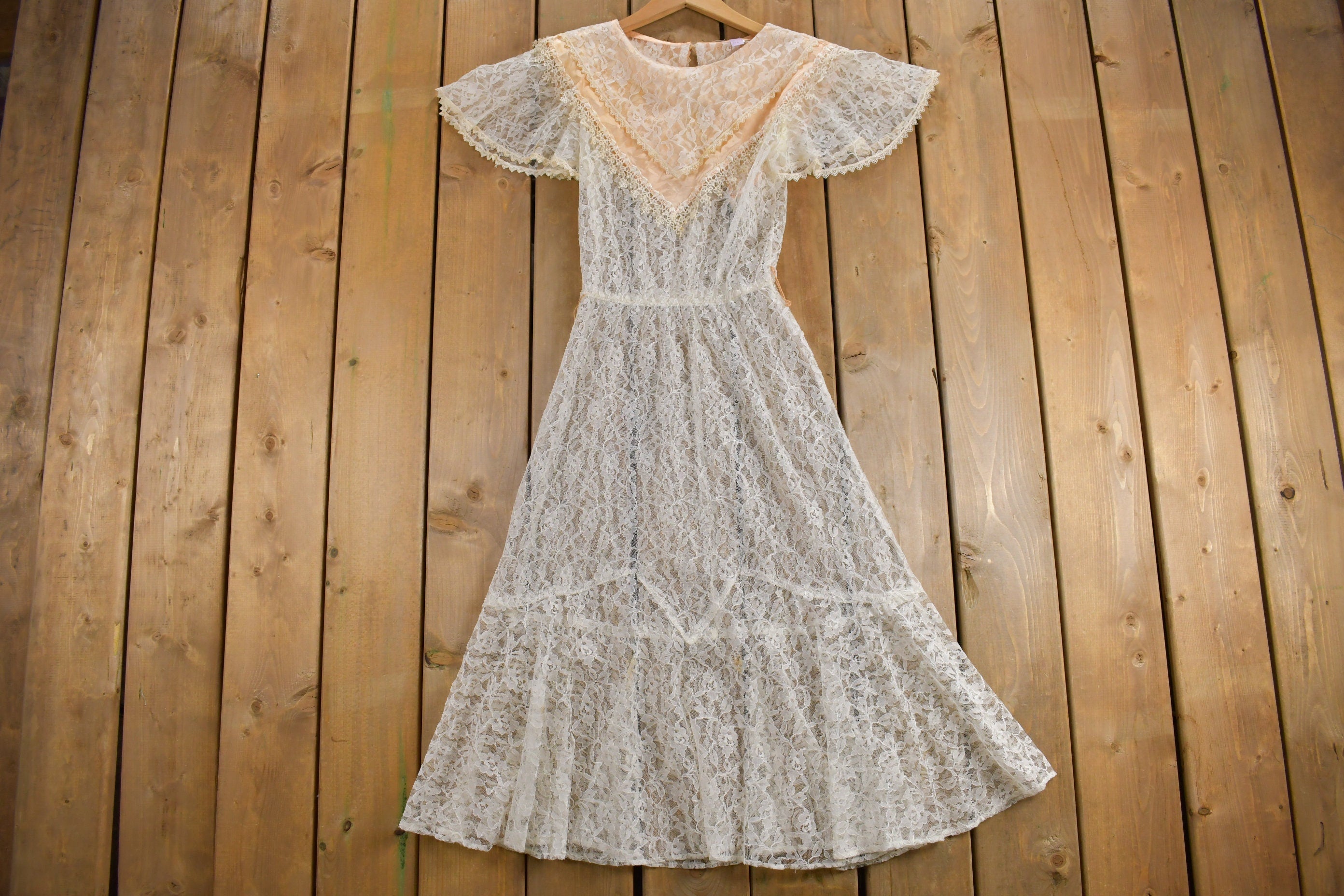 Vintage 1970s Sheer Lace Princess Dress