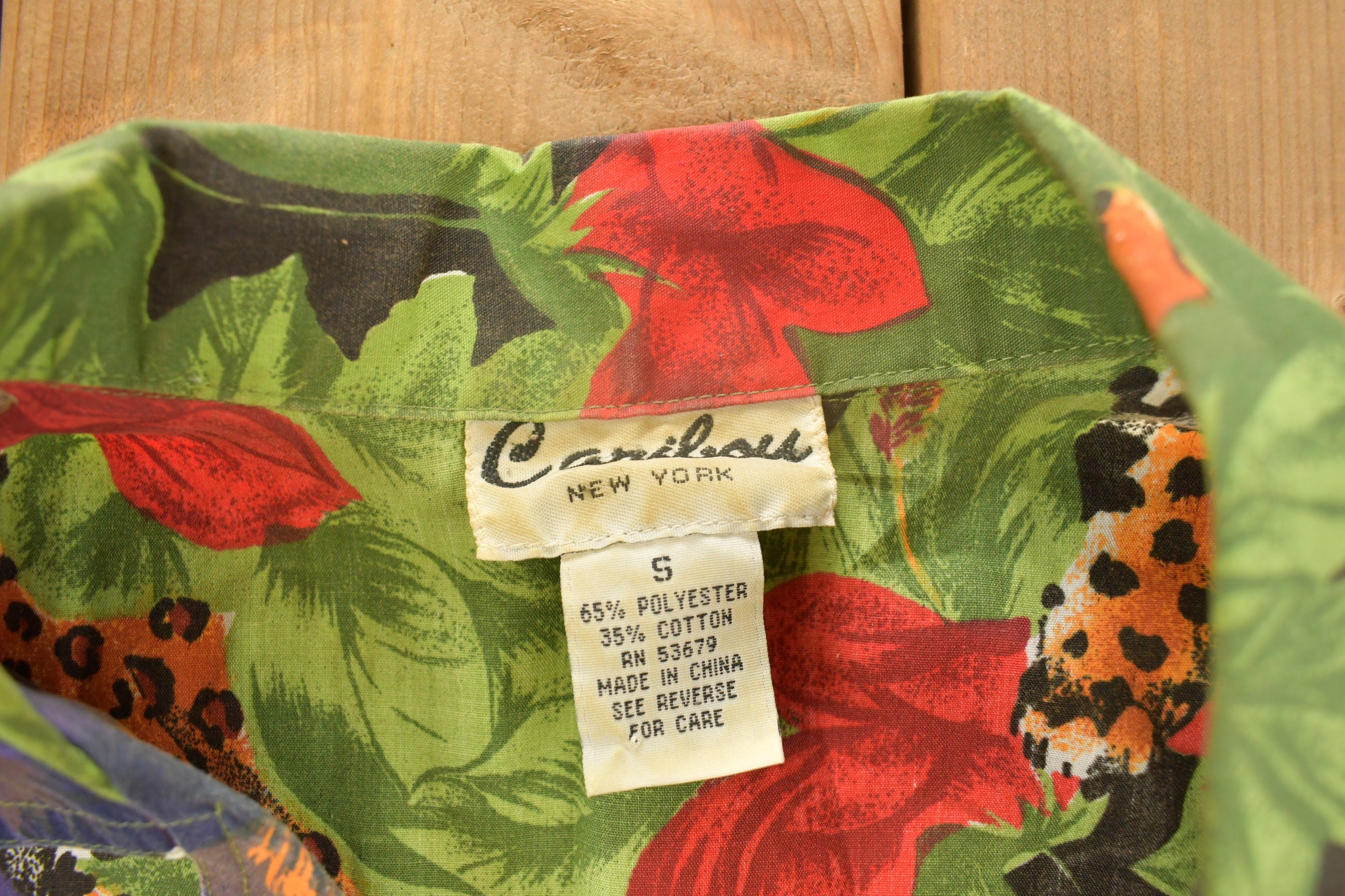 Vintage 1990s Souvenir Floral Print Leopard Button Up