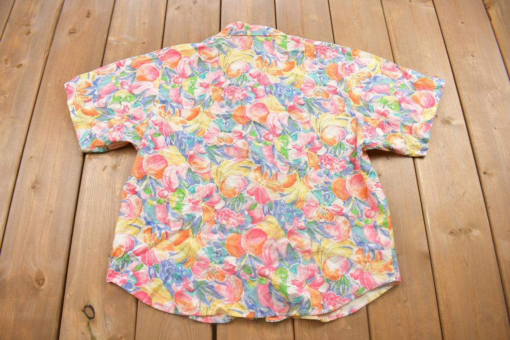 Vintage 1990s Flowers & Fruit All Over Print Button Up Shirt
