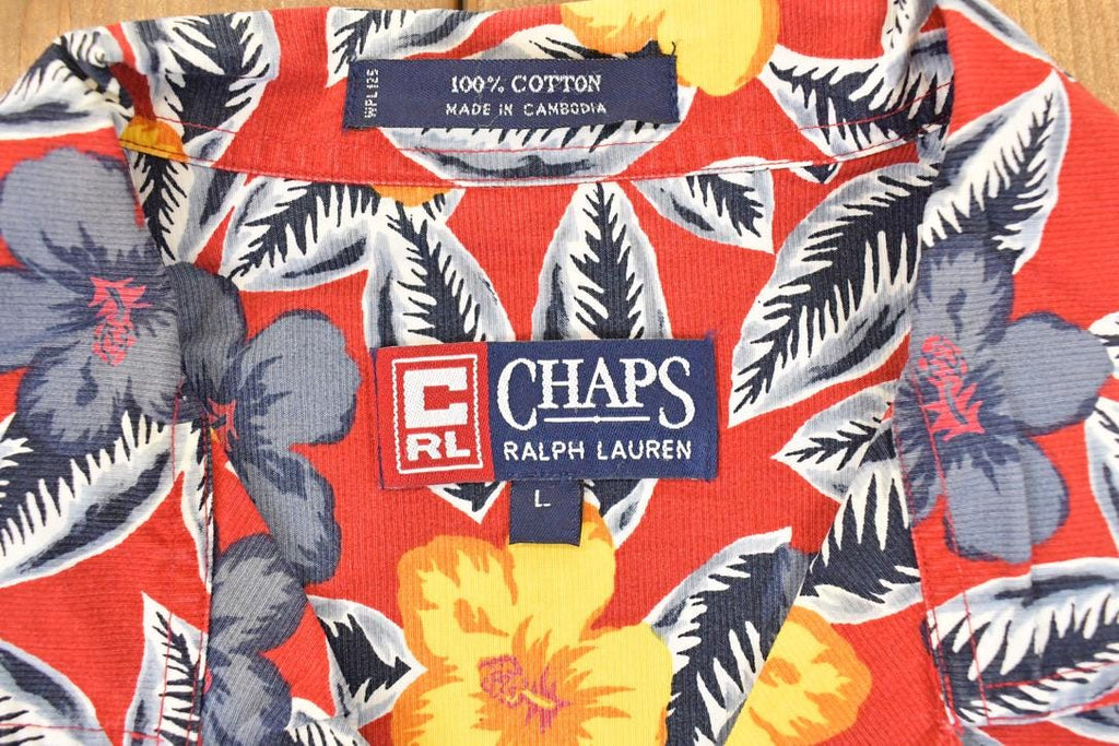 Vintage 1990s Chaps Ralph Lauren Hawaiian Abstract AOP Button Up Shirt Men's L