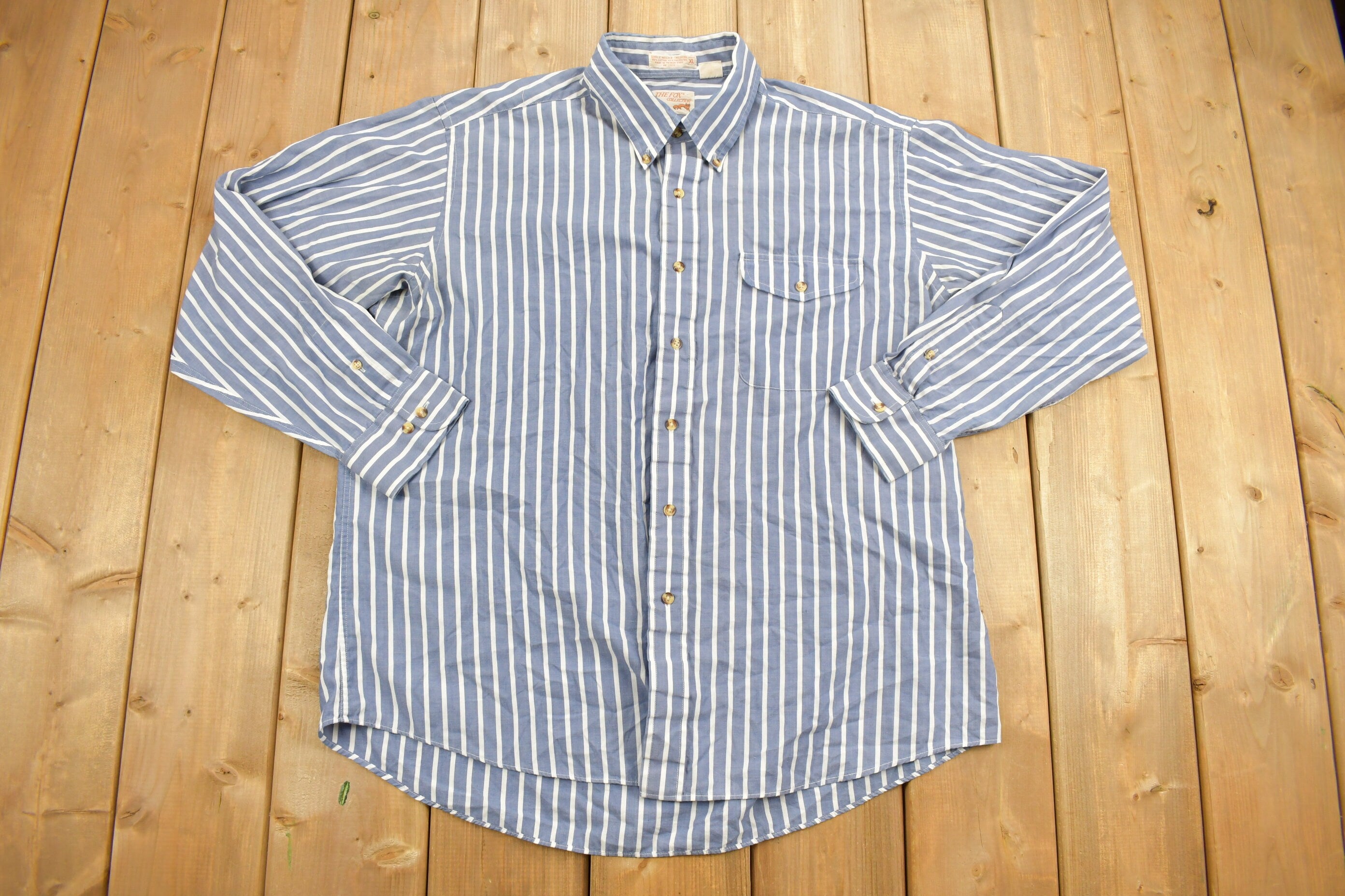 Vintage 1990s The Fox Collections Blue Striped Button Up Shirt