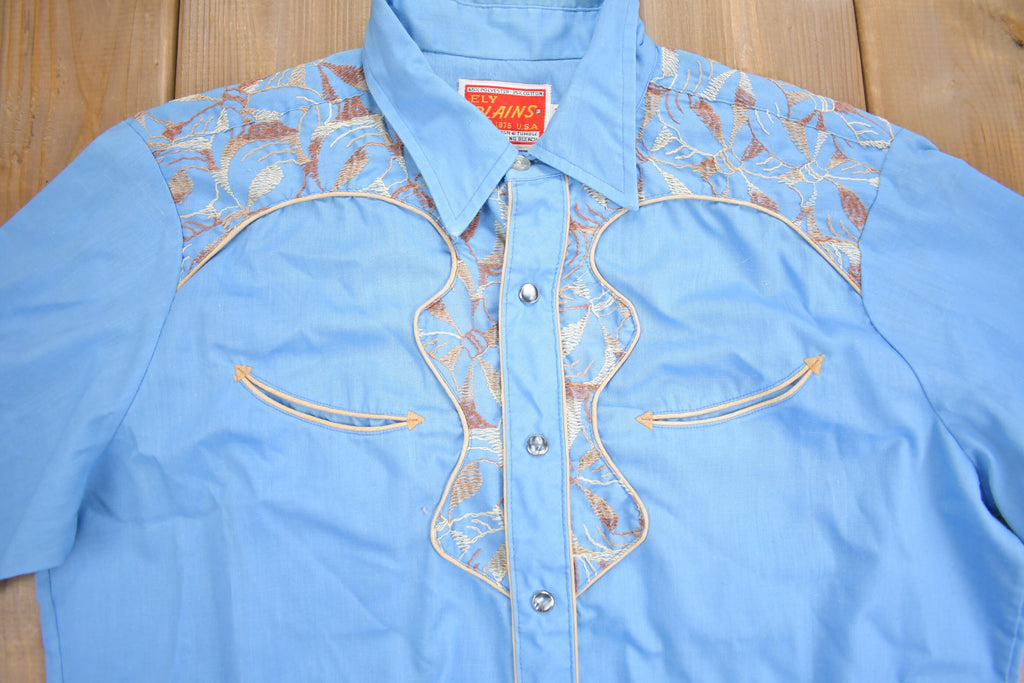 Vintage 1970s Ely Plains Embroidered Western Cowboy Style Button Up Shirt