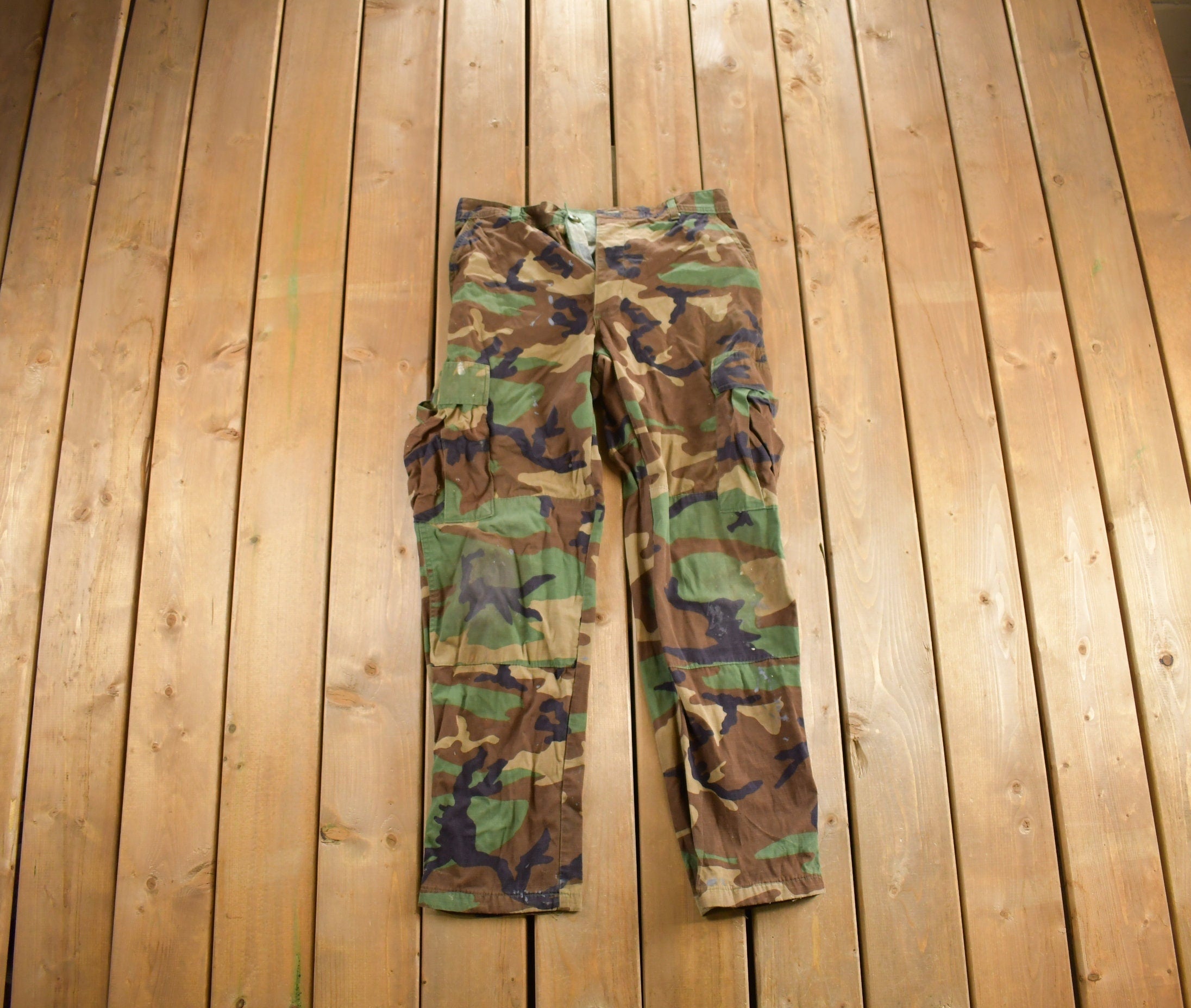 Vintage 1990s Army Woodland Camouflage Cargo Pants Size 32x25