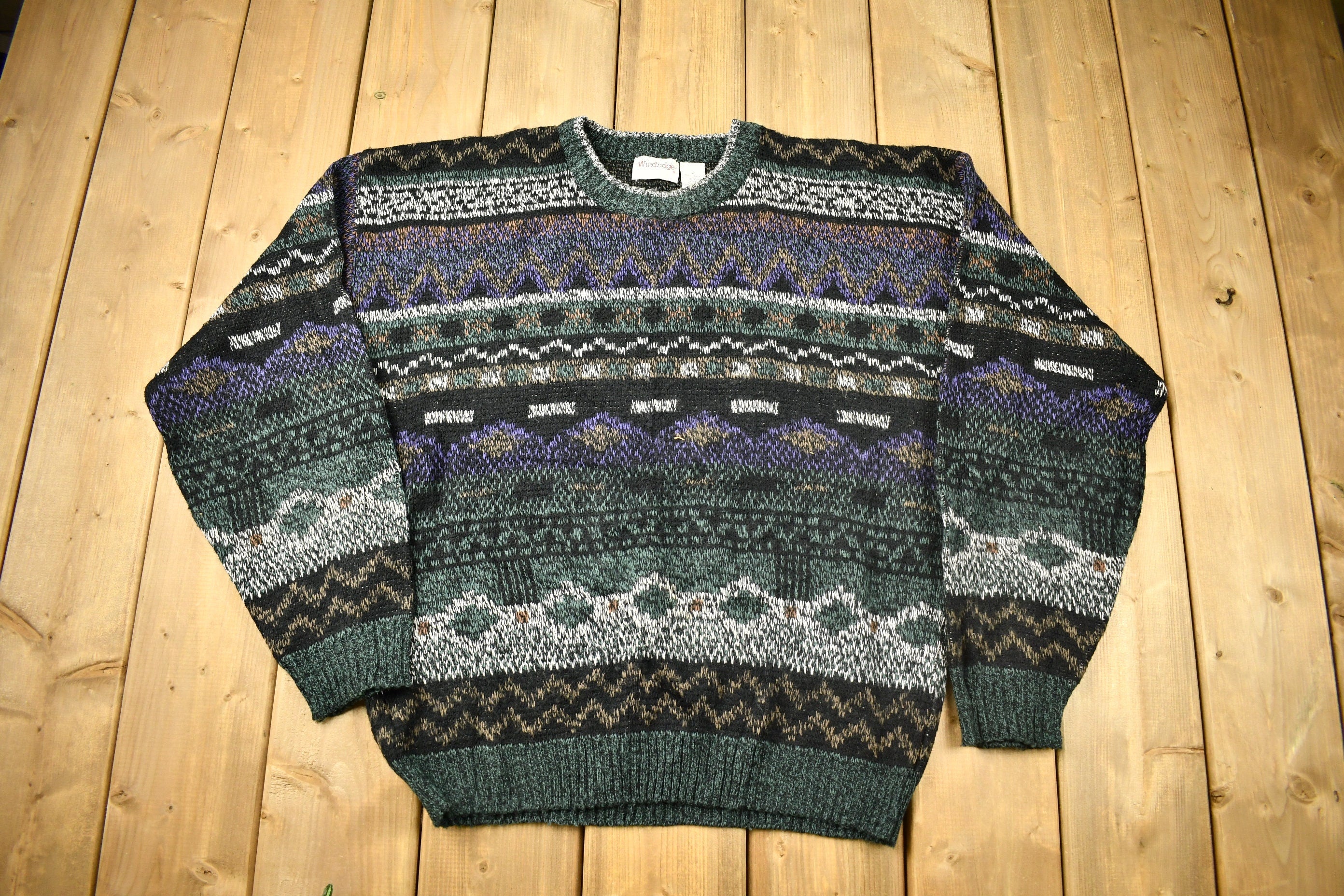 Vintage 1990s Windridge Knitted Aztec Pattern Crewneck Sweater