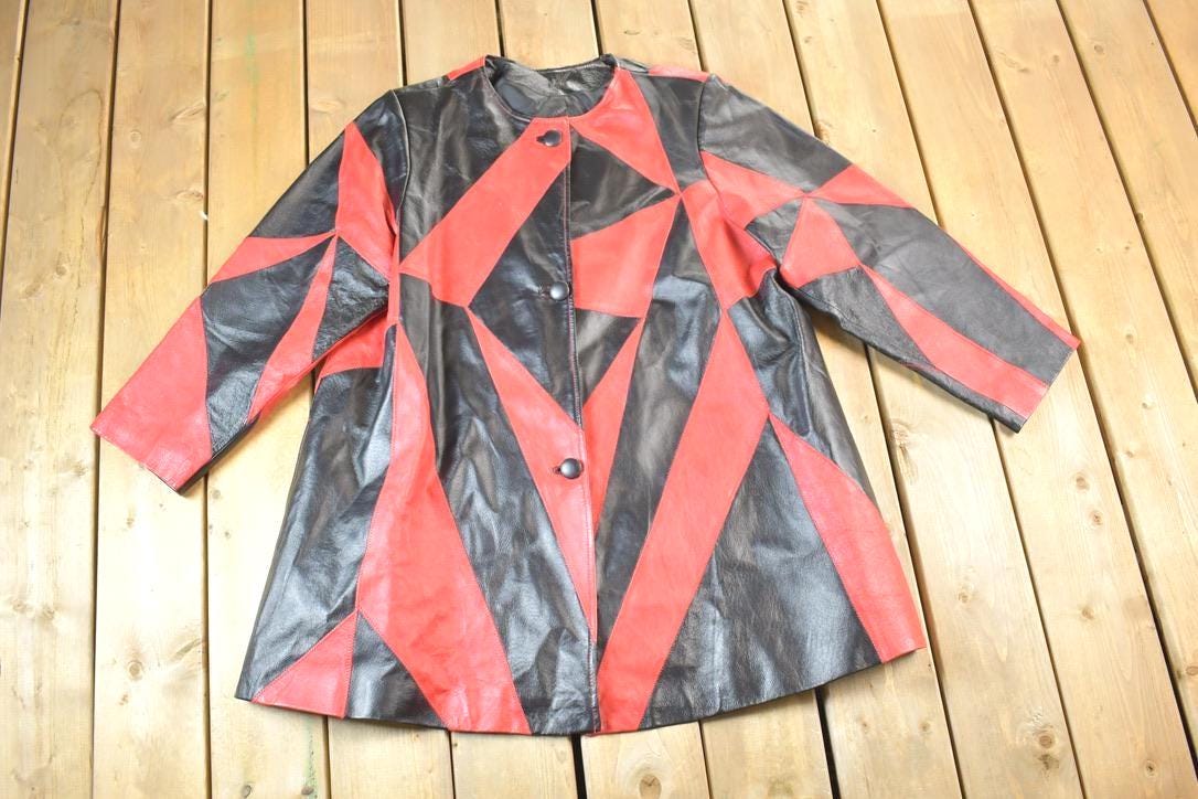 Vintage 1990s Via Accenti Leather Fashion Colour Block Jacket