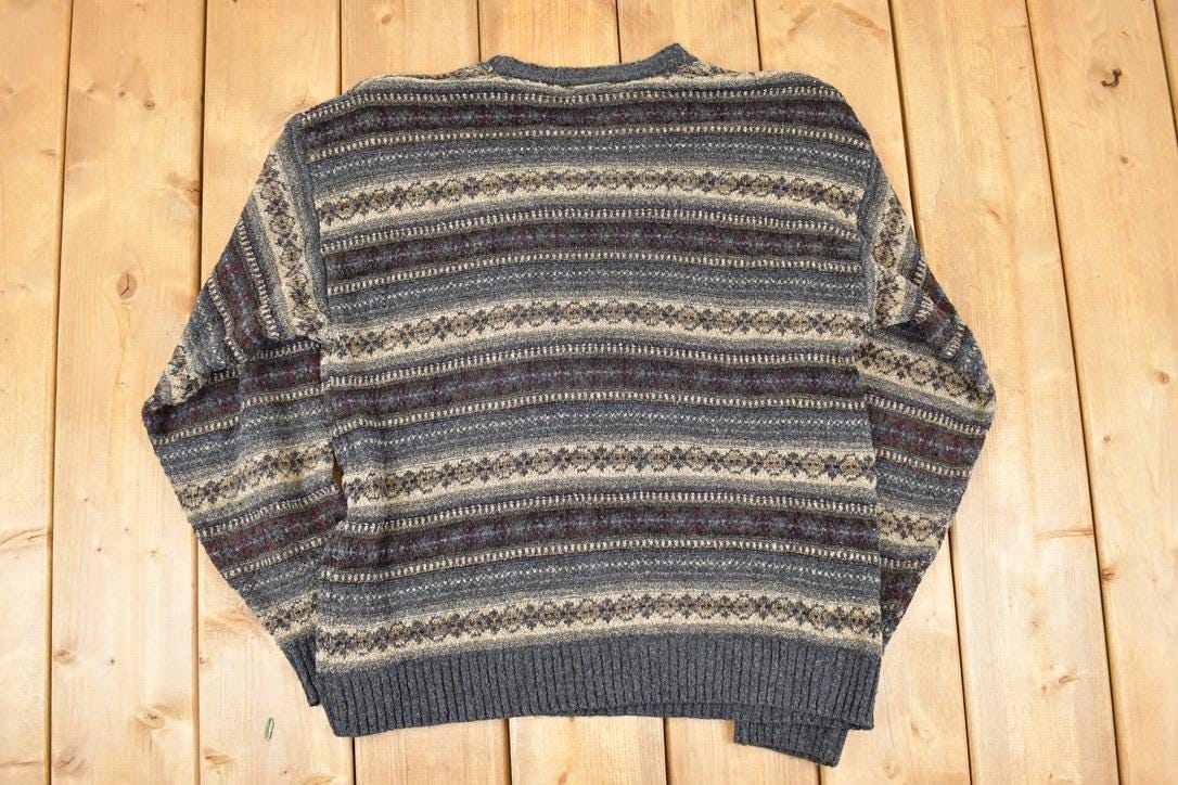 Vintage 1990s Dockers Striped Knit Crewneck Sweater Men's M / 90s Knitted Sweatshirt / Vintage Preppy Knits