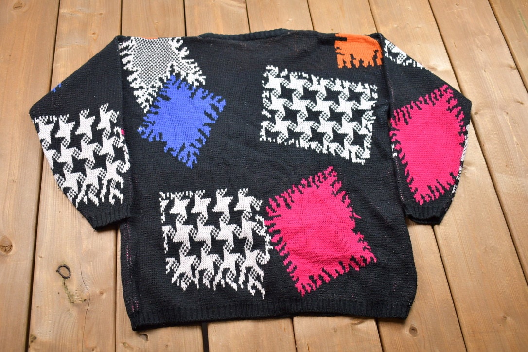 Vintage 1990s Abstract Knitted Crewneck Sweater /