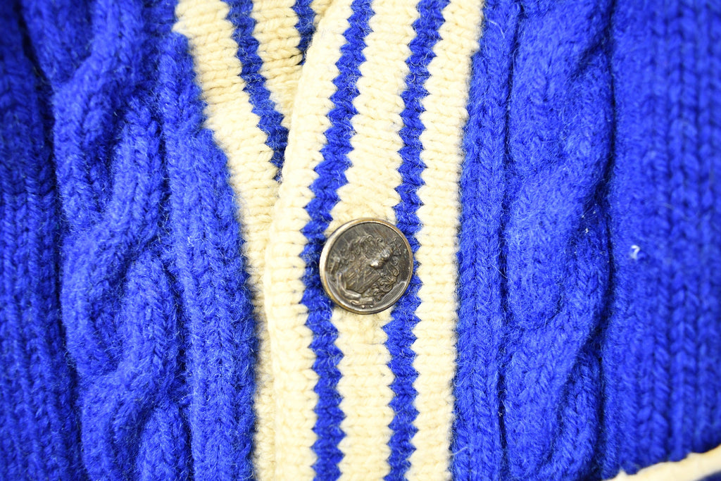 Vintage 1960s Cable Knit Collegiate Cardigan Sweater  H  Vintage Cardigan  Button Up  Patchwork  Made In USA  True Vintage