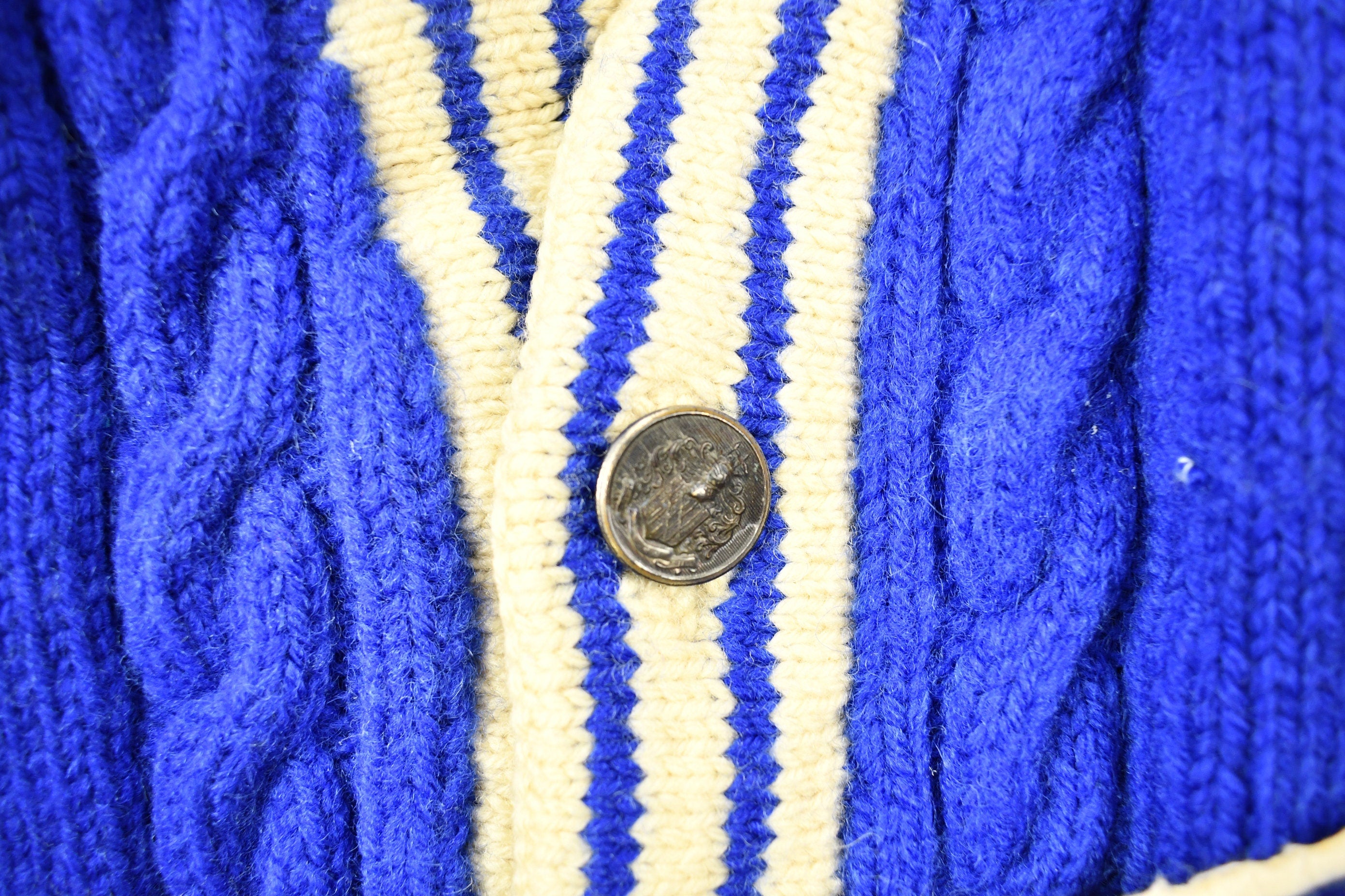 Vintage 1960s Cable Knit Collegiate Cardigan Sweater  H  Vintage Cardigan  Button Up  Patchwork  Made In USA  True Vintage