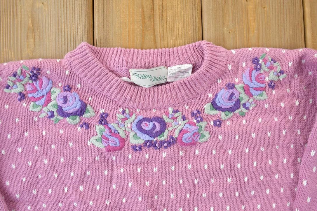 Vintage 1990s Willow Ridge Floral Knit Crewneck Sweater