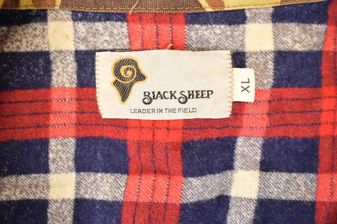 Vintage 1970s Black Sheep Plaid Lined Camo Button Up Sweater Men's XL  Preppy Button Up  70's Dress Shirt