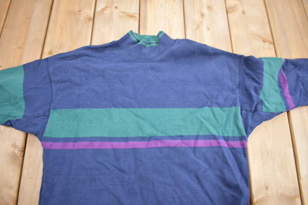 Vintage 1990s LL Bean Blank Striped Mockneck Sweatshirt