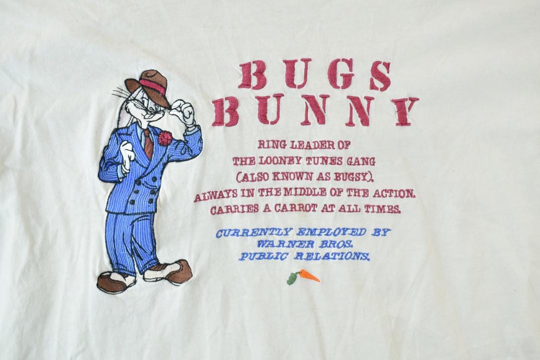 Vintage 1990s Bugs Bunny Embroidered Warner Brothers Cartoon Promo T-Shirt
