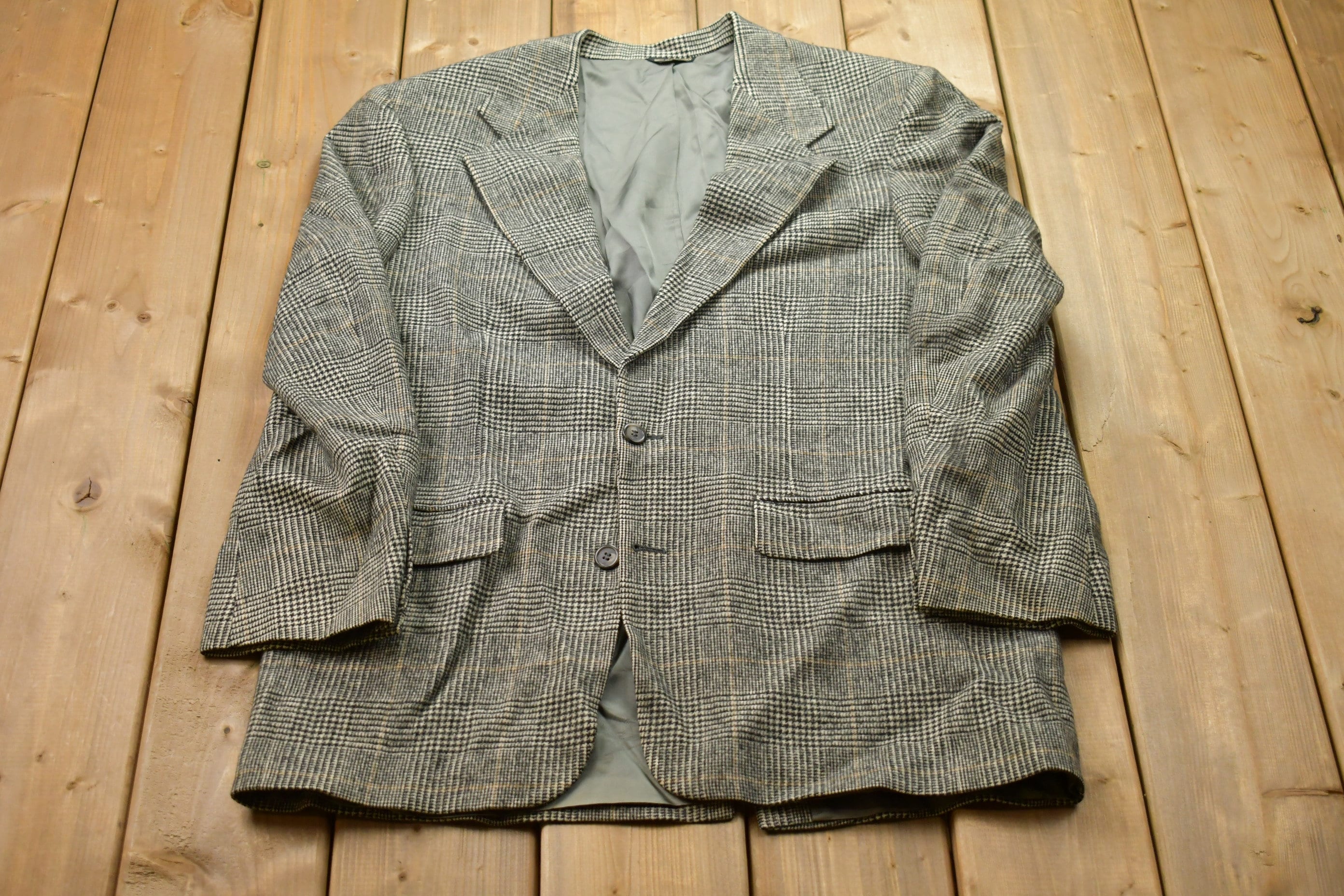 Vintage 1990s 100% Wool Plaid Blazer Jacket