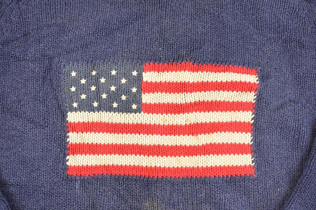 Vintage 1990s Lands End American Flag Knit Crewneck Sweater MensX L / 90's Abstract Pattern 3D Knitted Sweatshirt