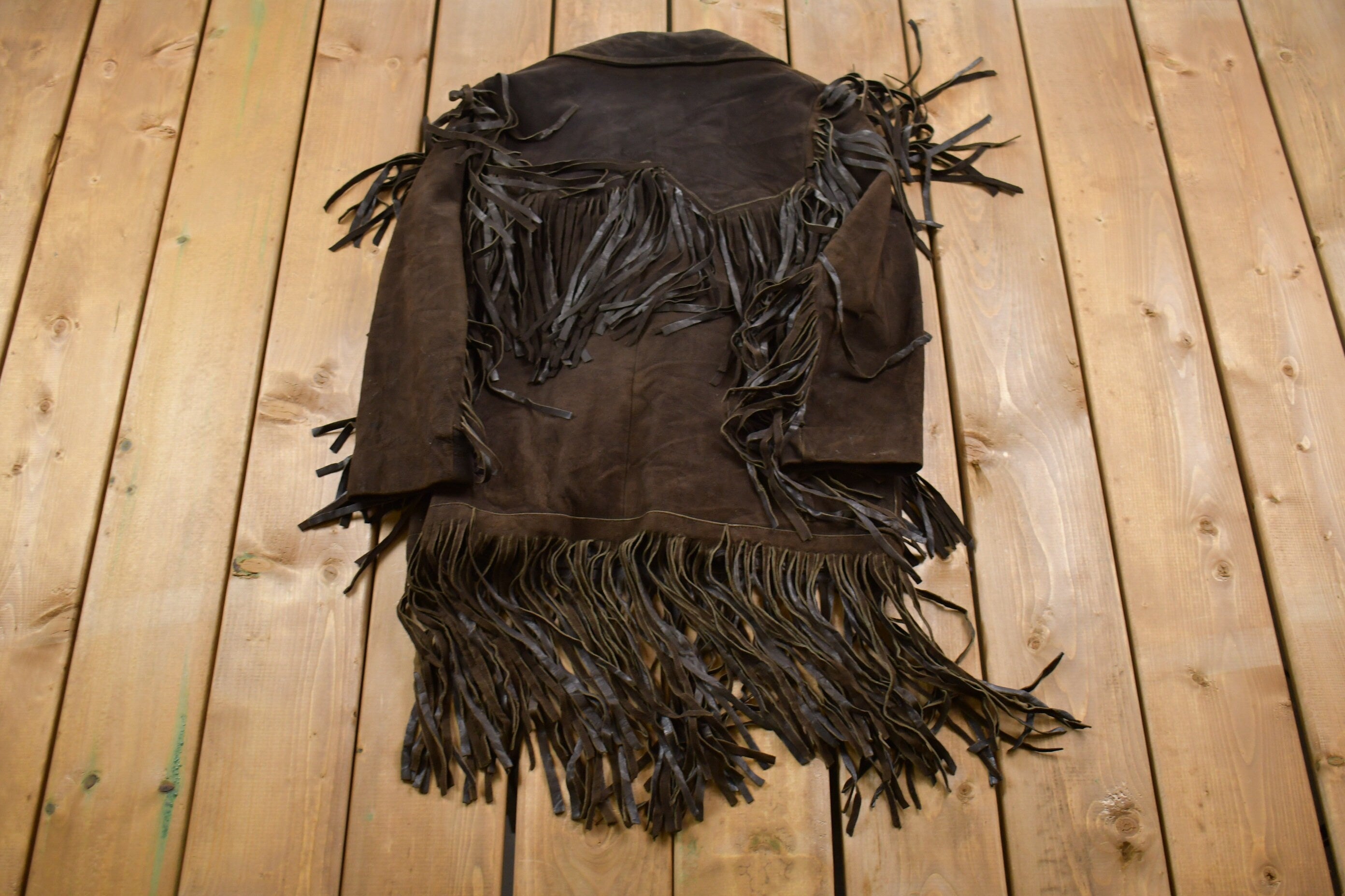 Vintage 1970s Brown Suede Leather Fringe Jacket