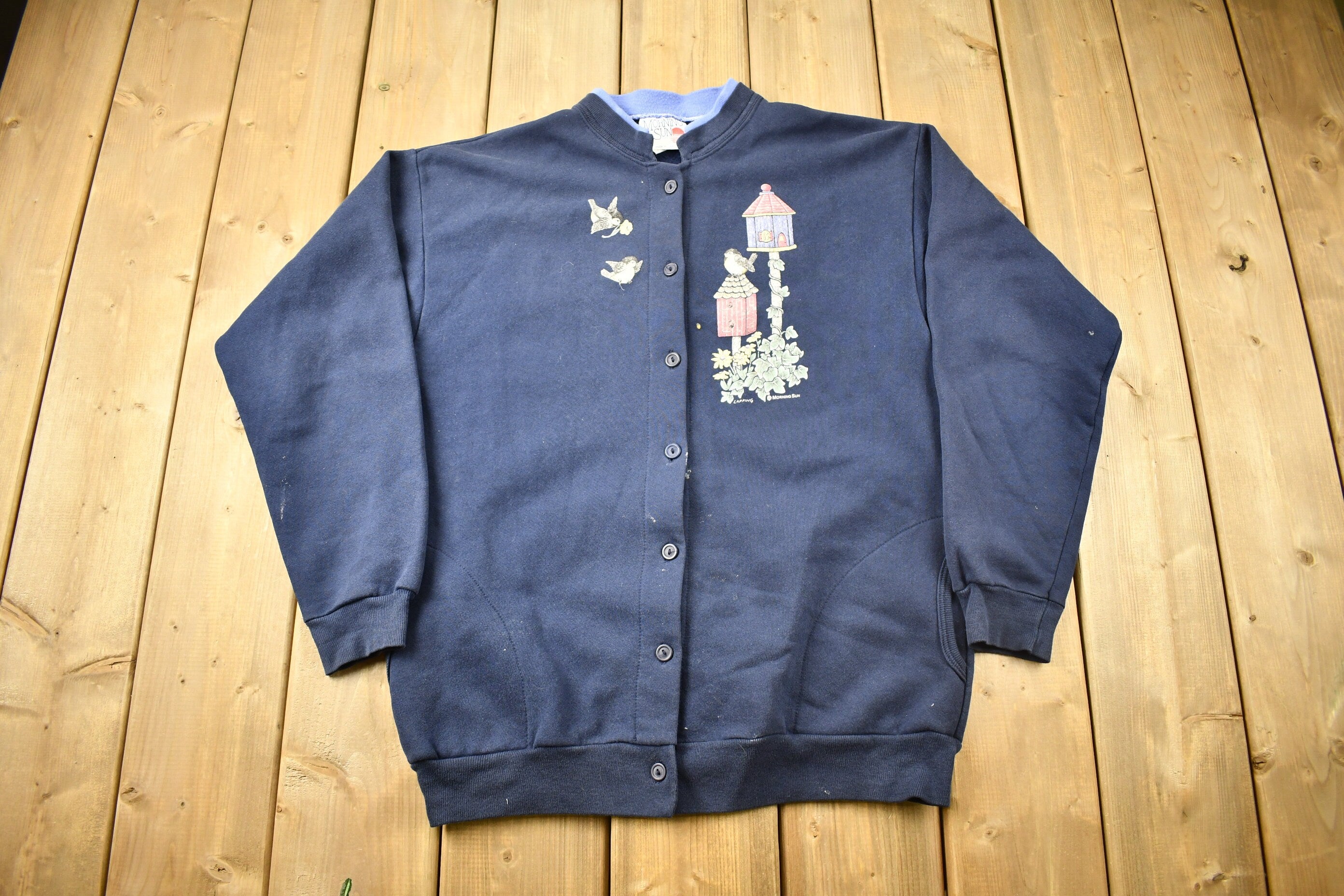 Vintage 1990s Birdhouse Theme Button Up Sweater