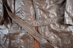 Vintage 1980s Leather Fur Collar Full Length Jacket Women's S