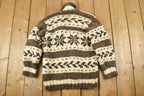 Vintage 1980s Heavy Wool Knit Collared Zip Up Sweater Jacket /
