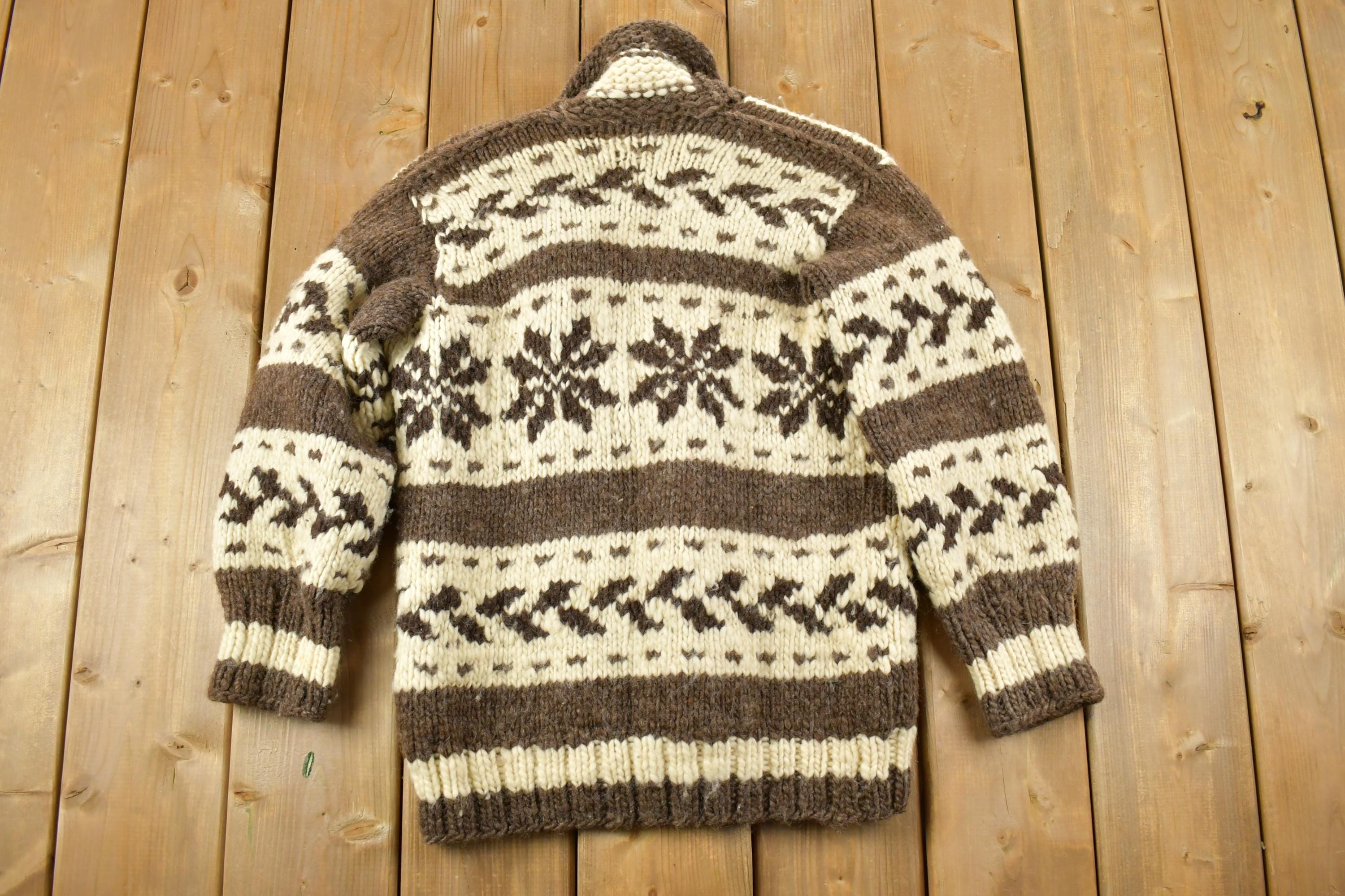 Vintage 1980s Heavy Wool Knit Collared Zip Up Sweater Jacket /