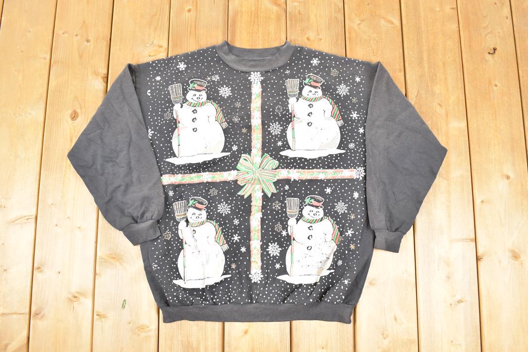 Vintage 1980s Warhol Snowmen Christmas Crewneck Sweatshirt Women's L