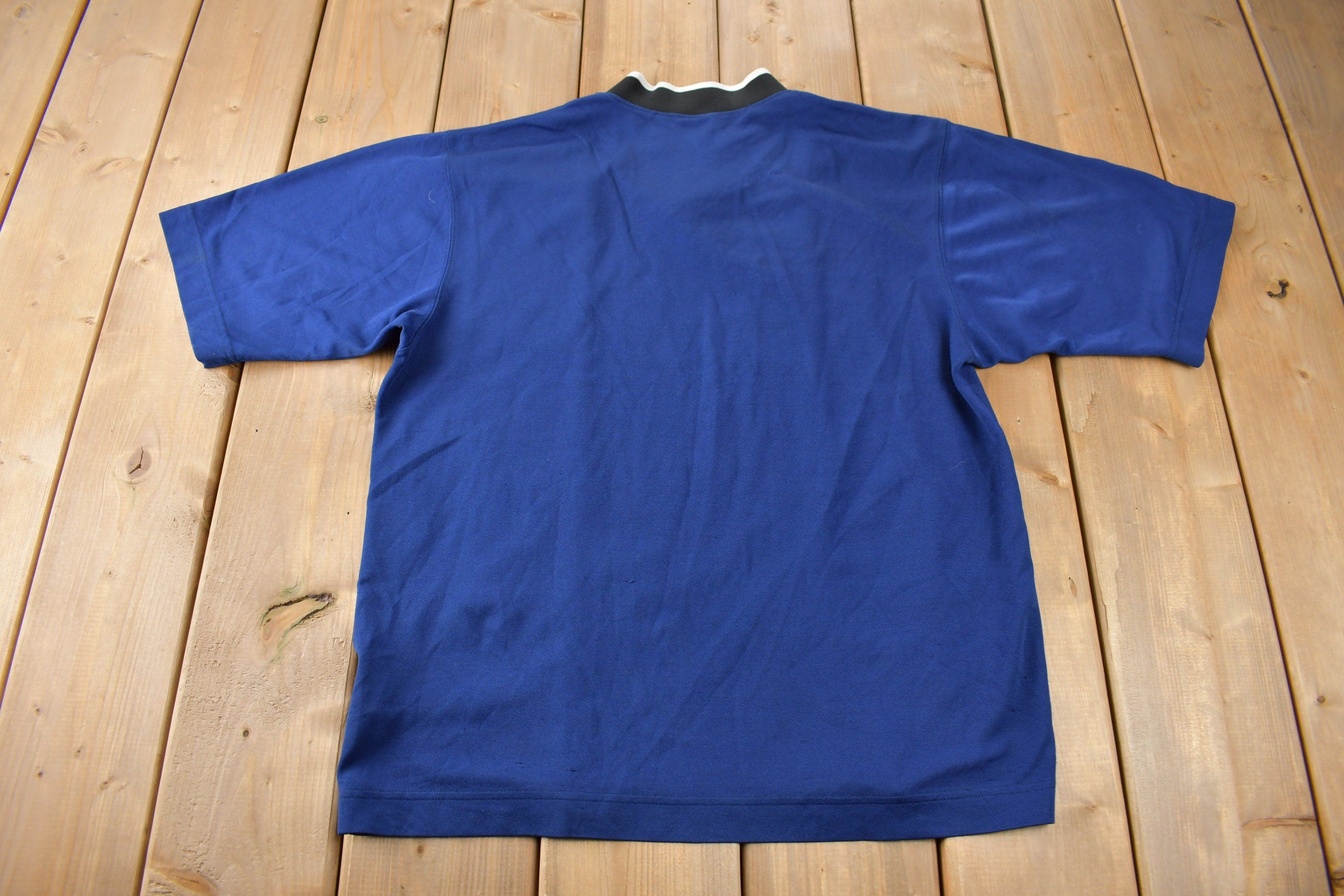 Vintage 1990s Nike Middle Swoosh Blue Jersey Style T Shirt Size S