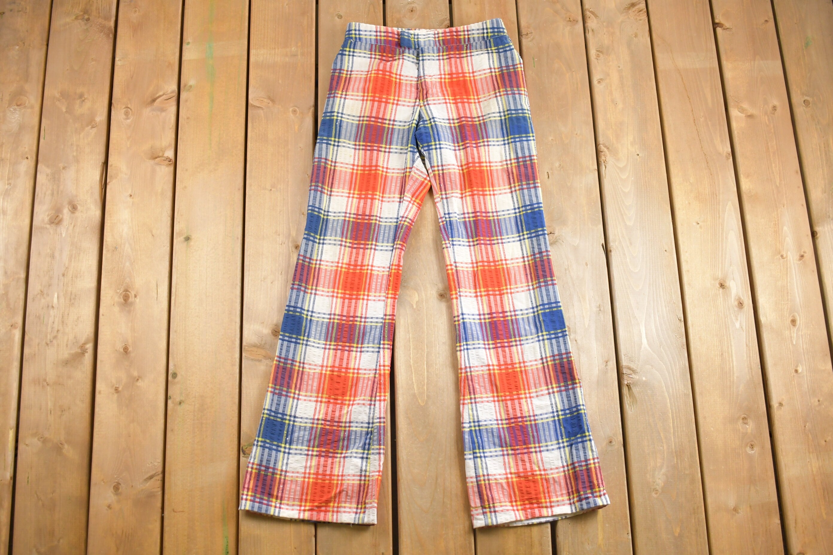 Vintage 1970s Flared Plaid Pants Size 28 x 30.5