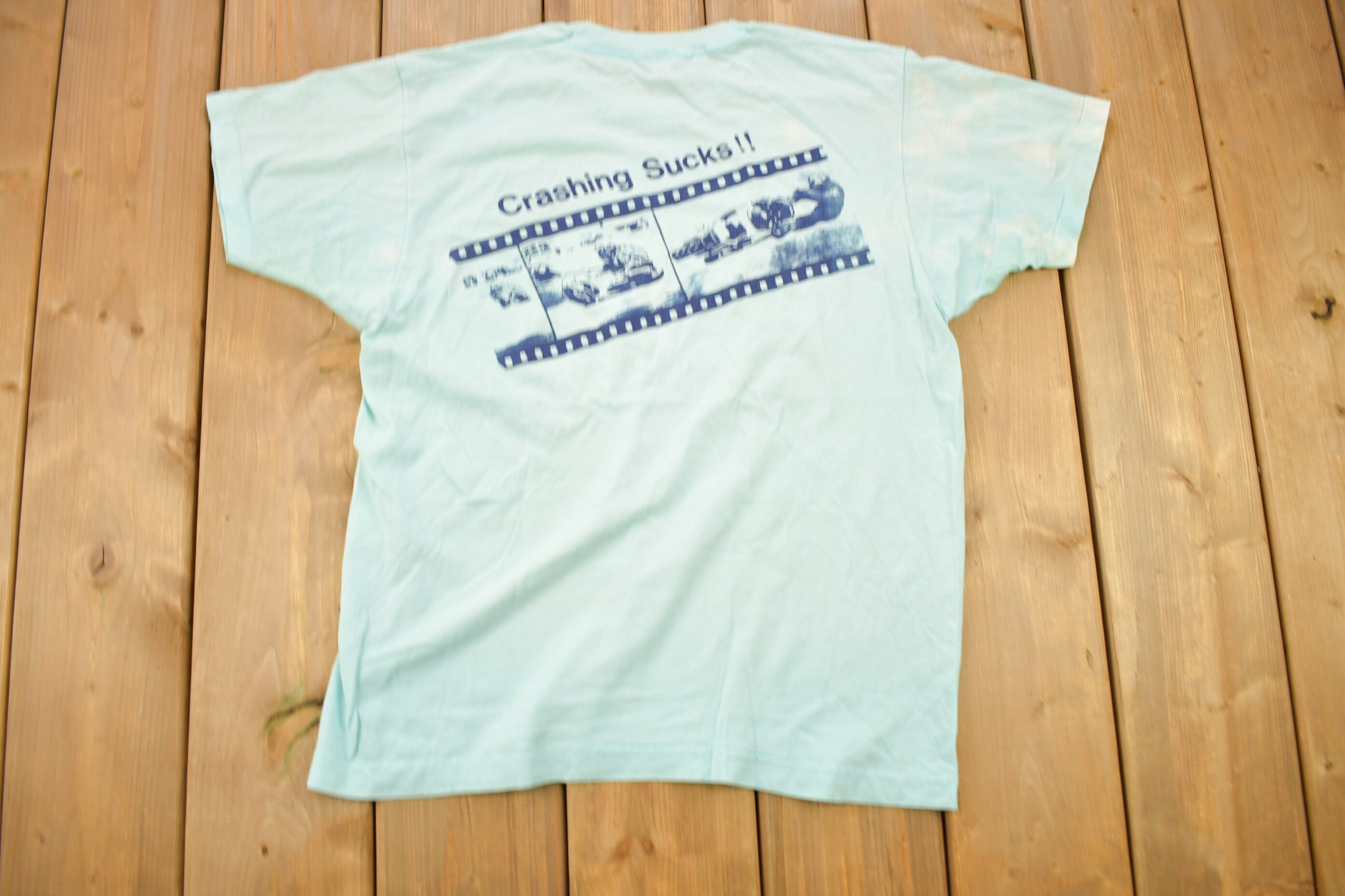 Vintage 1980s Honda Street Bike Crashing Sucks Graphic T Shirt