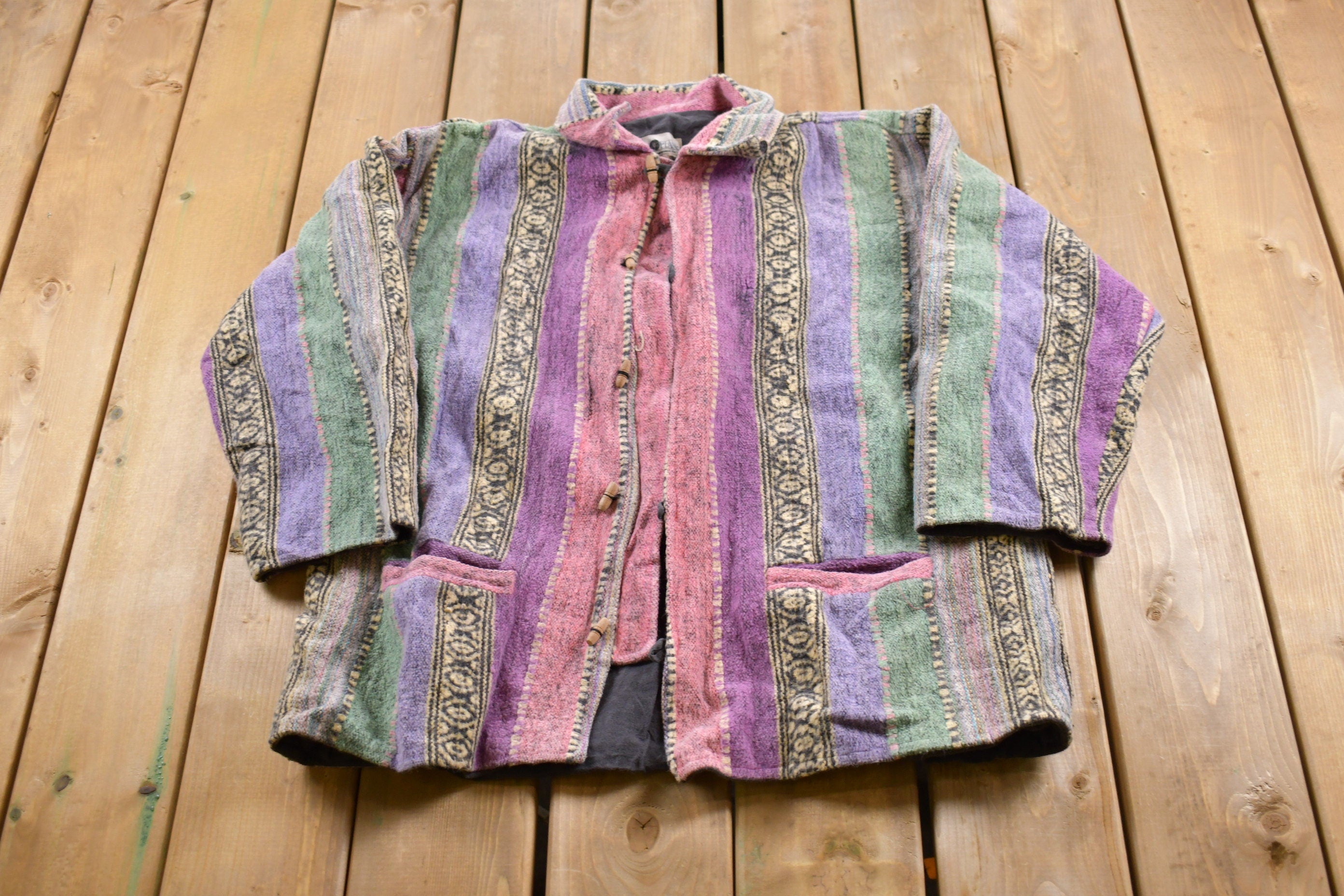 Vintage 1990s The Daily Planet Striped Hooded Sweater