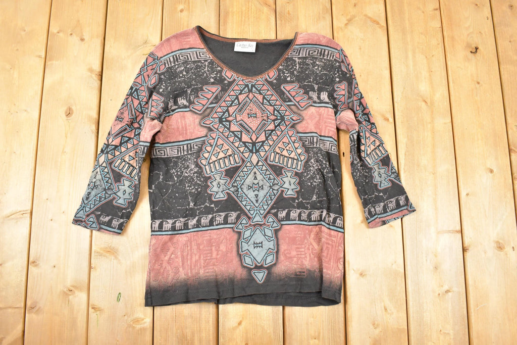Vintage Y2K Cactus Bay Abstract Print AOP Crewneck Shirt Women's L