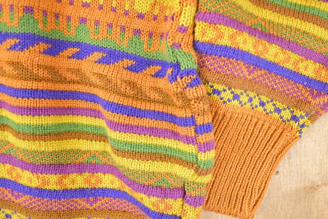 Vintage 1990s Jean Cox Striped Knit Crewneck Sweater Women's L