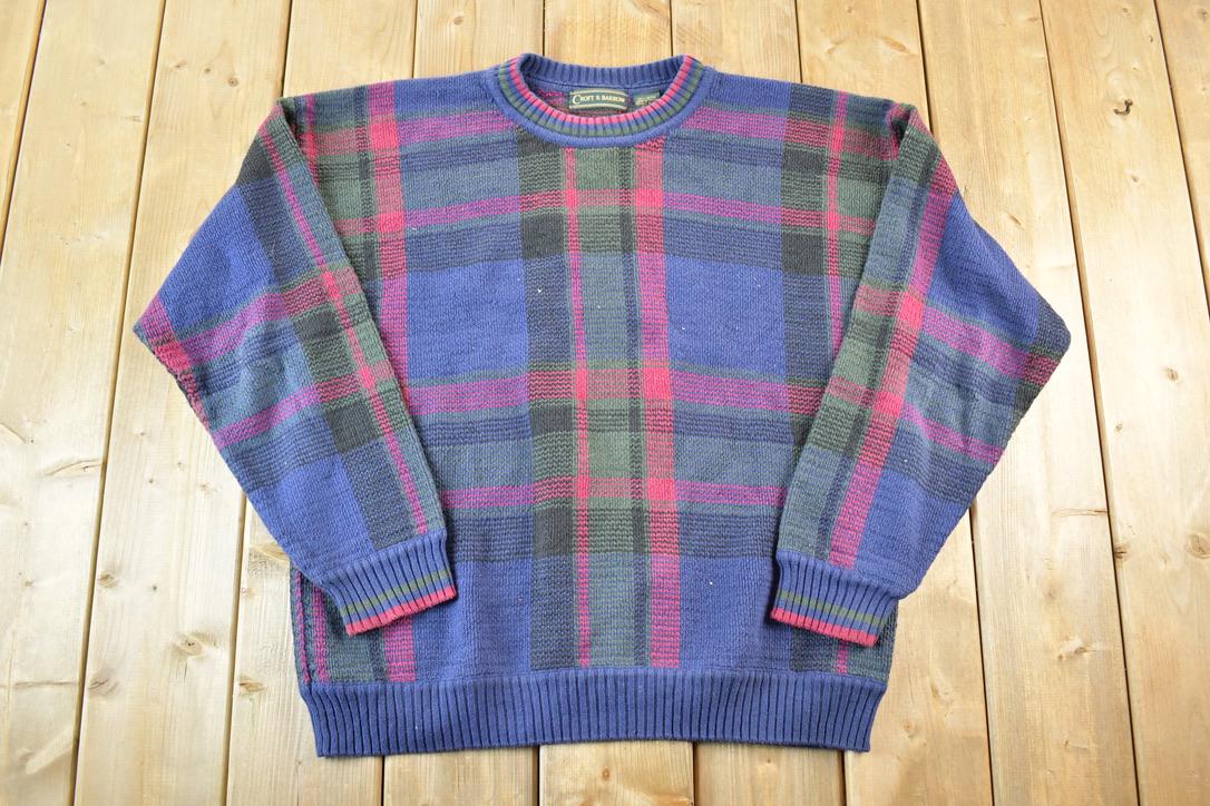 Vintage 1990s Croft And Barrow Knit Abstract Pattern Crewneck Sweater Mens XL