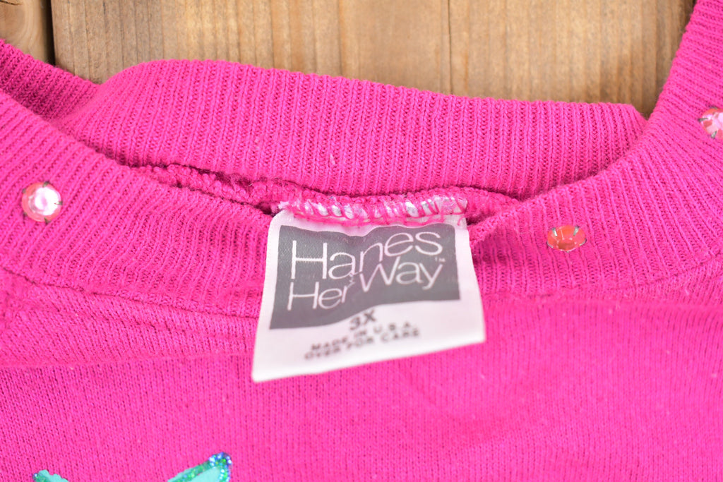 Vintage 1990s Hanes Her Way Floral Graphic Crewneck Sweatshirt