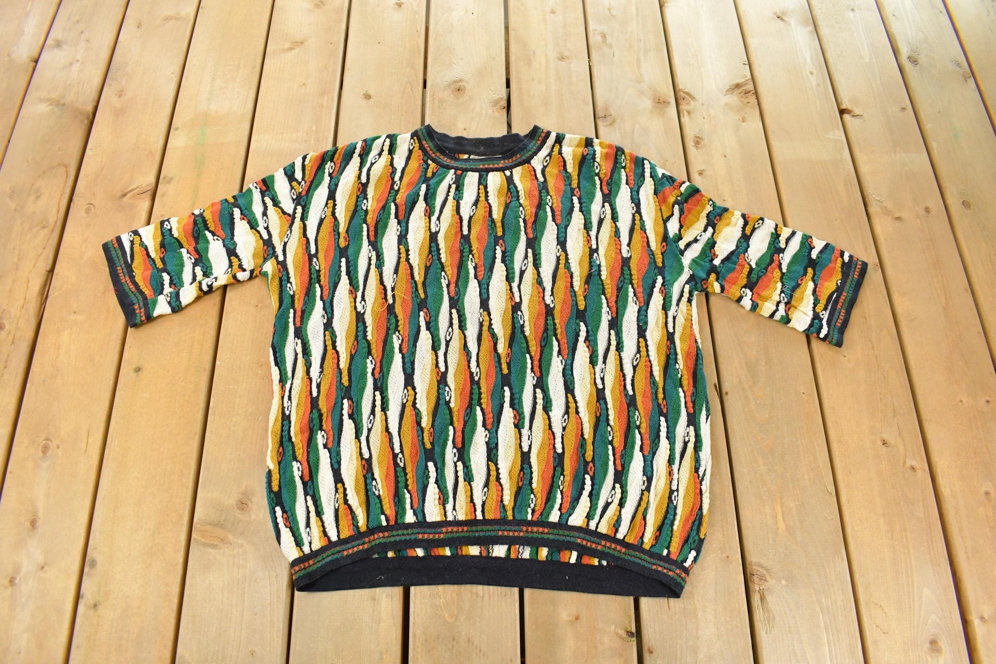 Vintage 1990s Coogi 3D Knit Abstract Short Sleeve Crewneck Sweater Men's Large