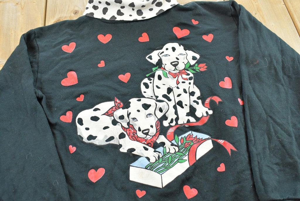 Vintage 1990s Dalmatians Valentines Hearts Turtleneck Sweatshirt Women's S